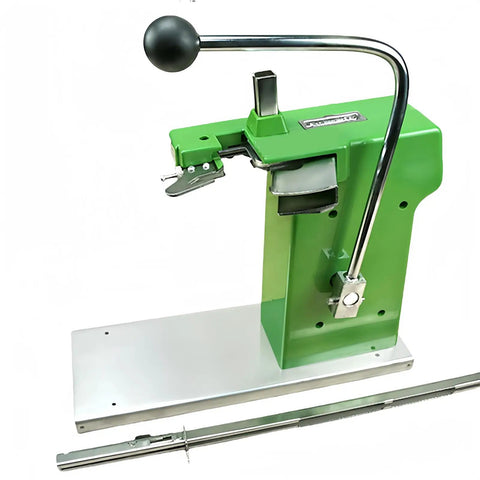 Heavy Duty Desktop Plastic Bag Sealing Machine Ties Bags Fast With Adjustable Pressure And Built-in Cutter Includes 2000 U-Shaped Clips, green construction with stainless steel base.