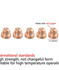 Premium 20-Pack Plasma Cutter Consumables For PT-31 Torch Nozzle Tips Electrodes - five red copper nozzle tips, 10mm height.