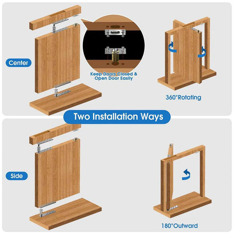 Hidden Door Hinge Set 360 Degree Stainless Steel Pivot Hinge Heavy Duty Up To 300 Lbs Load Bearing For Secret Concealed Doors And Hidden Bookcase Doors Black Finish installation diagram
