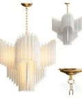 Modern Glass Pendant Light LED Hanging Lamp For Living Room Decor, stylish white and gold chandelier fixture, detailed view.
