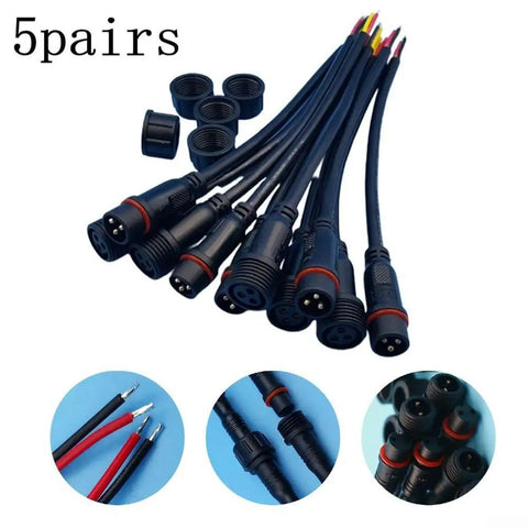 Heavy Duty IP65 Waterproof LED Connectors 5 Pair 3 Pin 22AWG Wiring Harness Cable For Off Road Trucks And Security Cameras Badass Sealed Connection Zero Leak, showing connectors and wiring leads.