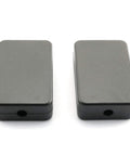 Two black plastic rectangular boxes from 4 Pack Waterproof Electrical Junction Boxes Black Plastic Project Case 2.16x1.38x0.59 Inches Durable ABS Built Tough For DIY Electronics Power Supplies And Student Projects Keeps Dust Water Sparks Away.