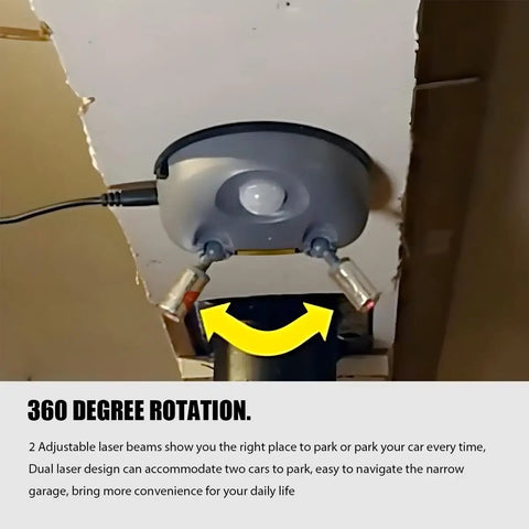 Dual Laser Garage Parking Assist Guide Lock Your Parking Spot Every Time With 360 Degree Adjustable Motion Sensors AC Adapter Auto Shut Off Indicator Light Alignment System For Cars And Suvs overhead view of motion sensor with adjustable laser beams