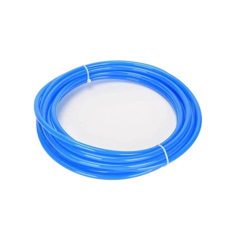 Top Shelf Heavy Duty Polyurethane Pneumatic Hose Built Tough For Smooth Airflow And Compressor Systems Measuring 10mm Outside By 6.5mm Inside Featuring Crystal Clear Walls And A Massive One Hundred Meter Roll, shown in blue.