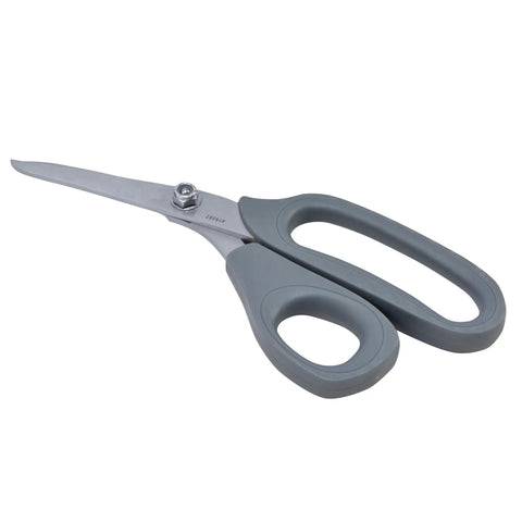 8 Inch Titanium Bonded Kevlar Shears for Heavy Duty Cutting, featuring sturdy gray handles and sharp blades for industrial use.