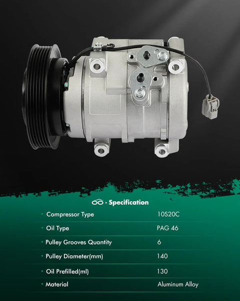 Top Shelf Hella Reliable Oem Style Ac Compressor Assembly With Clutch For Honda Pilot Accord Odyssey And Acura Mdx Tl side view showing 10S20C aluminum housing and pulley.