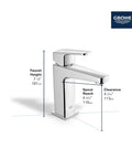 Tallinn Single Hole Bathroom Faucet With Single Handle In Chrome 1.2 GPM Drip Free Ceramic Disc Valve side view with dimensions.