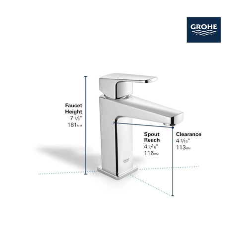 Tallinn Single Hole Bathroom Faucet With Single Handle In Chrome 1.2 GPM Drip Free Ceramic Disc Valve side view with dimensions.