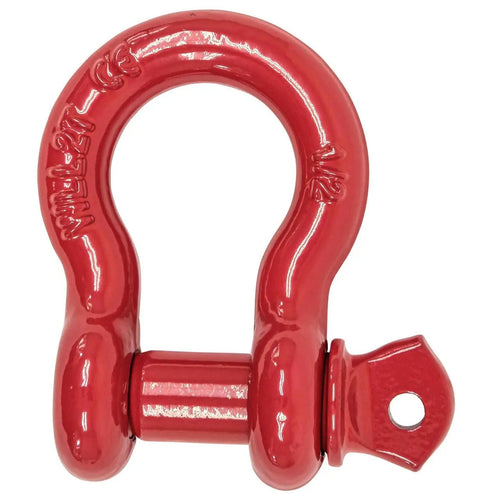 Half Inch Anchor Shackle Forged Carbon Steel With Alloy Screw Pin Load Limit 2.0 Tons (4,000 Lbs), red shackle close-up