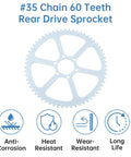 60T Rear Sprocket For 35 Chain With 37mm Bore Fits Coleman Baja Trail Master Mini Bike Go Kart CT100U CK100 79cc 97cc 100cc Off Road Power Boost And Performance Upgrade. Image shows #35 chain 60 teeth rear drive sprocket with durability features.