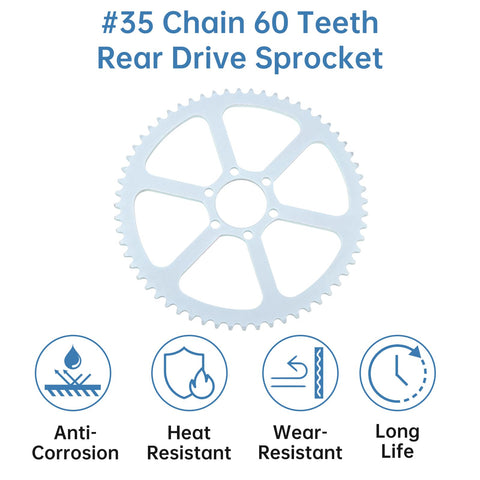 60T Rear Sprocket For 35 Chain With 37mm Bore Fits Coleman Baja Trail Master Mini Bike Go Kart CT100U CK100 79cc 97cc 100cc Off Road Power Boost And Performance Upgrade. Image shows #35 chain 60 teeth rear drive sprocket with durability features.