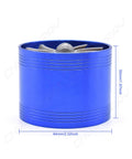 Universal Car Air Intake Turbo Turbine Charger Single Fan Gas Saver 64mm Inlet in blue aluminum, front view with measurements.