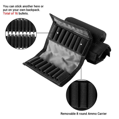 Removable 8 round ammo carrier for Rifle Cheek Riser With Ambidextrous Shell Holder And Molle Pouch, open flap view