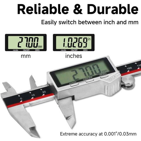 Stainless Steel Digital Caliper IP54 Waterproof With Large LCD 6 Inch To 150 mm Range Inch And Millimeter Conversion