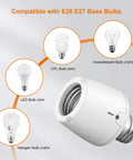 Outdoor Dusk To Dawn Light Socket Adapter With Photocell Sensor E26 E27 showing compatibility with LED CFL Halogen Incandescent bulbs
