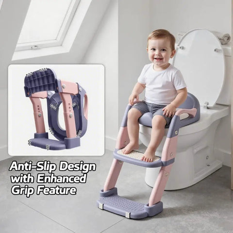 Game Changing 3-In-1 Toddler Potty Training Seat And Foldable Potty Chair With Step Stool, Adjustable Height For Little Champs, No Fuss Cleanup, Ultra Comfy Bathroom Helper Pink Purple