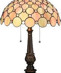 Beaded Round Pattern Tiffany Style Stained Glass Table Lamp 24 Inches Tall 16 Inches Wide Red Green Handmade With Pull Chain Uses 2 E26 Bulbs Cozy Glow Warm White Ambiance Classic Nightstand Accent