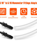 Manometer tube adapters, 2 pcs, 3/16 in to 5/16 in fittings with clear pressure tubes and black plastic connectors