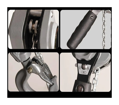 Close-up view of Durable Aluminum Hand Chain Hoist For Heavy Lifting And Wire Tightening Tasks With 0.5 Ton Capacity and 3Meter Length.