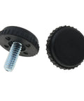 12 Pack 1/4-20 Threaded Furniture Levelers With Non Slip Pads shown with nylon base and galvanized screw for height adjustment.