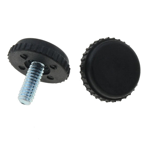 12 Pack 1/4-20 Threaded Furniture Levelers With Non Slip Pads shown with nylon base and galvanized screw for height adjustment.