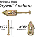 Heavy Duty Drywall Anchors Self Tapping Screws Kit For Plasterboard And Steel Walls 60 Pcs No Prep Self Drilling Install Rust Resistant Yellow Zinc Plated Carbon Steel, 30mm metal anchor and screw