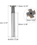 T Slot End Mill Cutter 16mm Diameter, 3mm Cutting Depth, 10mm Shank, 4 Flute Tungsten Carbide Tip For Stainless Steel Copper Aluminum