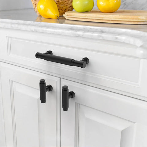 10 Pack 3.75 Inch Matte Black Knurled Cabinet Pull Handles For Kitchen Cabinets Cupboards And Drawers Durable Hardware Installed