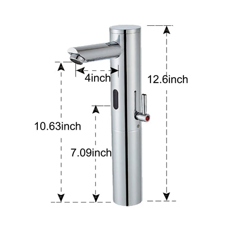 Touchless Bathroom Sink Faucet With Infrared Sensor And Temperature Control Hands Free Tall Body For Commercial Brass Use Adjustable Cold And Hot Water One Hole Single Handle Basin Vessel Auto Water Mixer Chrome Finish with dimensions
