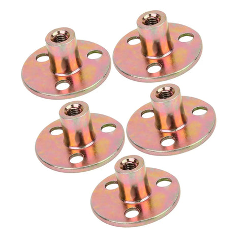 Image of five Three Hole Flange Nut With Galvanized Finish M8, Rugged Tee Nut for secure mounting and tight fit with three point contact
