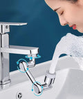1080 Degree Rotating Faucet Aerator With Universal Splash Filter attached to sink, demonstrating water flow for easy face washing.