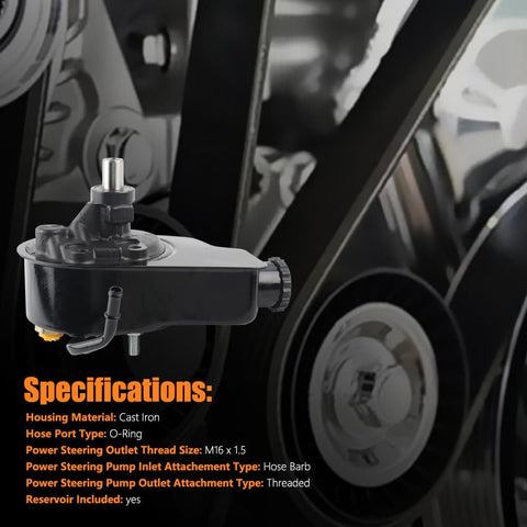 Single Return Port Power Steering Pump With Reservoir Fit 1999-2014 Chevy Silverado Tahoe Suburban GMC Sierra Yukon 12V DC Drive Replaces 20-8740 15909824 Non Hydroboost 1 Pack