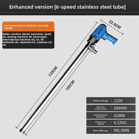 Heavy Duty Electric Fuel Transfer Pump 2890W Powers Through Diesel Kerosene And Water With Impressive 90L/min Flow Rate Stainless Steel Tube And 3 Meter Hose Included Six Adjustable Speeds Make Drum Pumping A Breeze For Pros