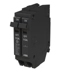 15 Amp Tandem Circuit Breaker 1 Pole 2 Circuits In One Slot For 120 240 Volt Load Centers Thermal Magnetic Plug On Breaker With 10 kAIC Interrupt Rating Heavy Duty Durable Residential And Commercial Electrical Protection You Can Trust, black 15A dual breaker