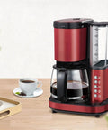 Automatic Bean Grinding Espresso Machine With Glass Carafe, Compact Red Coffee Maker For Home Or Office Use, 800W Power on counter