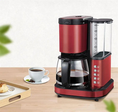 Automatic Bean Grinding Espresso Machine With Glass Carafe, Compact Red Coffee Maker For Home Or Office Use, 800W Power on counter