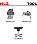 Image showing a hand router, table router, and CNC machine labeled under 'freud TOOLS'.