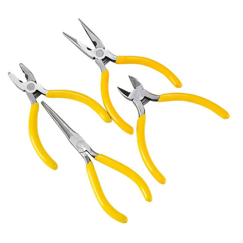 Set of three yellow-handled pliers from Pro Grade Watch Repair Tool Kit For DIYers 141 Piece Set