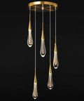Lit Gold Teardrop Crystal Pendant Lights With Dimmable LED Ceiling Fixture, Modern Brushed Brass Finish For Kitchen Island