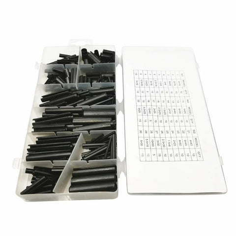 Heavy Duty Black Roll Pin Set With 30 Sizes Slotted Spring Pins Steel Split Expansion Pins M1.5 Through M10 315 Piece Kit