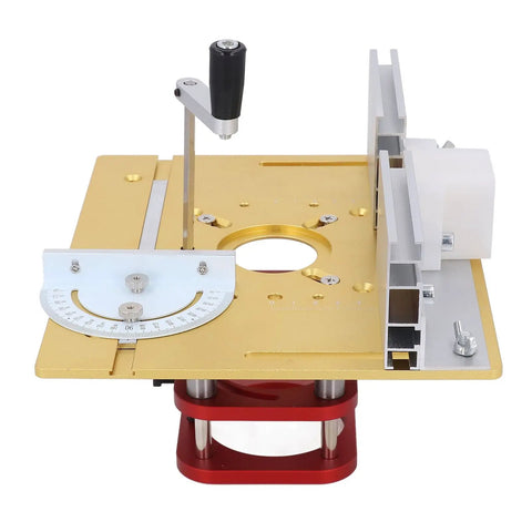 Universal Router Lift Kit Provides Dead On Precision And Boss Level Stability For Table Saw Inserts, aluminum frame and height adjustments