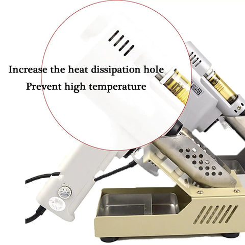 Side view of Electric Vacuum Desoldering Pump Portable Soldering Gun with heat dissipation holes, highlighted to prevent high temperature.