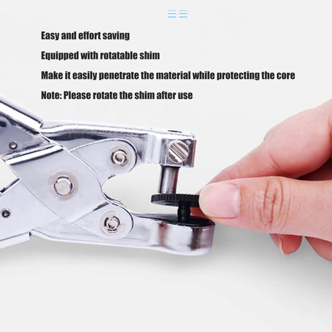 Hand adjusting rotatable shim on 7mm Single Hole Punch For Paper Plastic Bags OPP PVC Bags Photos Cardboard Easy To Use For DIYers