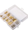 120 Pieces M3 Brass Hex Column Spacer Standoff Kit With Stainless Steel Screws And Nuts For DIY Projects Multipurpose Hardware Set For Precise Mounts And Pro Builds For Makers In Brass And Silver Finish in organizer box