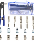 Heavy Duty Rivet Nut Tool Kit Includes Wrench Handle And Assorted Blind Nut Rivets For Car Repair Boat Building Furniture Assembly Plus Trailer Fixing Projects With Easy To Use Threaded Insert Fasteners That Make Your Work Way More Efficient. kit with handle, case, and assorted rivet nuts