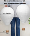 Two 16 Inch Handmade Hot Air Balloon Lamp Shades With Frame, White Fabric Hanging Lanterns For Living Rooms, Size 15.7in x 27.5in