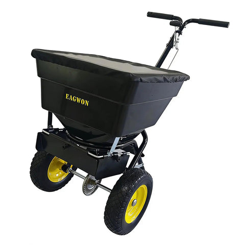 Walk Behind Broadcast Spreader With 100 Pound Hopper And 0 To 9.8 Feet Spreading Width, 13 Inch All Terrain Solid Tires visible