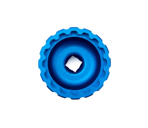 Blue Anodized Bottom Bracket And Pedal Tool With Laser Engraving, 3/8 Drive, 44mm, 16 Notch Socket, top view