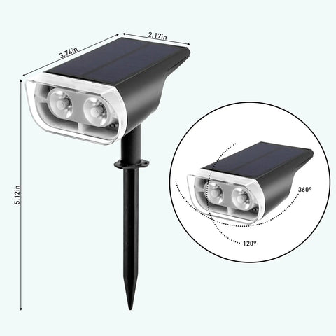 Outdoor Solar Spotlight Kit 4 Pack With 38 LEDs, Color Changing RGB Lights, 9 Modes, Waterproof Auto On Off, dimensions illustration