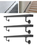 Wall Mounted Stair Handrail Crafted From Premium Stainless Steel Featuring A Sleek Black Square Profile Built Like A Tank For Indoor Spaces Loaded With Rock Solid Grip And Holds Down Weighty Loads Up To Two Hundred Pounds Safely, showcasing three different angles and placements.